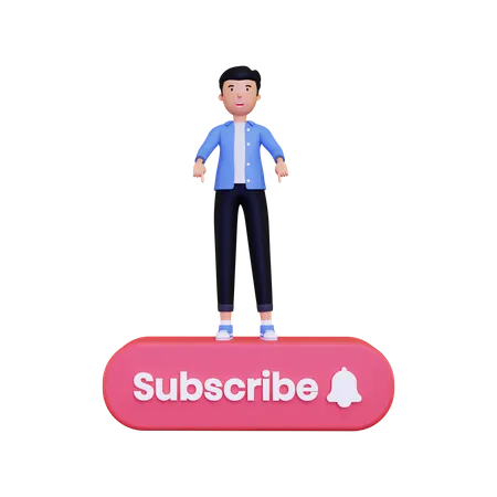 Man points to the subscribe button  3D Illustration