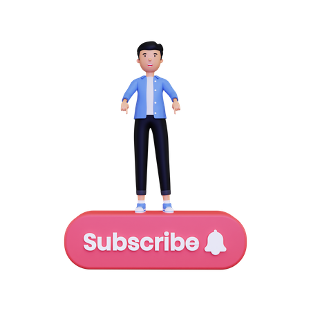 Man points to the subscribe button 3D Illustration