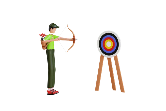 Man Practicing Archery In The Park  3D Illustration