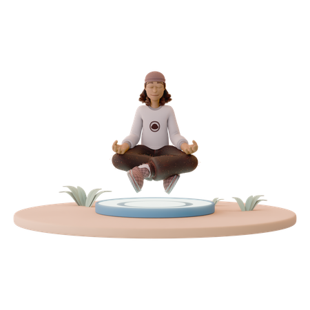 Man Practicing Yoga on Floating Platform  3D Icon