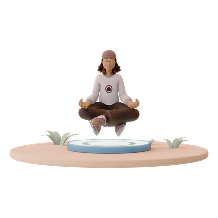 Man Practicing Yoga on Floating Platform  3D Icon