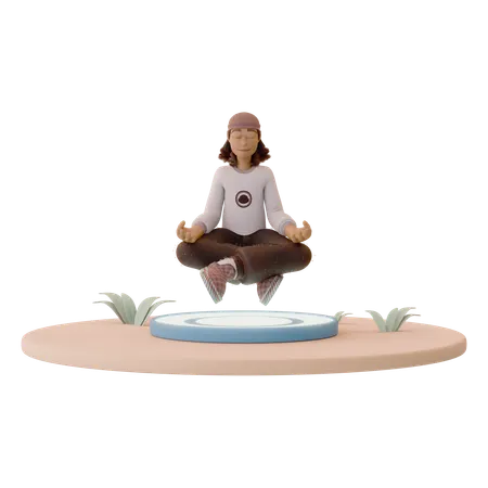 Man Practicing Yoga on Floating Platform  3D Icon