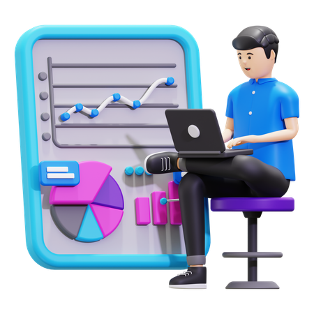 Man Presenting Business Report Data Charts  3D Illustration