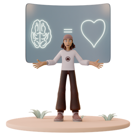 Man Presenting Mental Health Chart  3D Icon