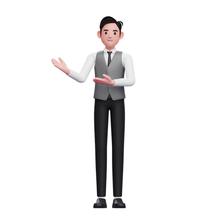 Man presenting pose wearing a gray office vest  3D Illustration