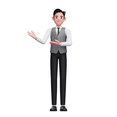 Man presenting pose wearing a gray office vest  3D Illustration