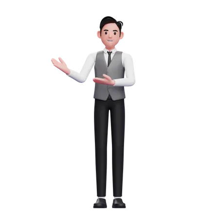 Man presenting pose wearing a gray office vest 3D Illustration