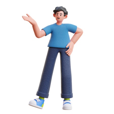 Man presenting something on his right  3D Icon