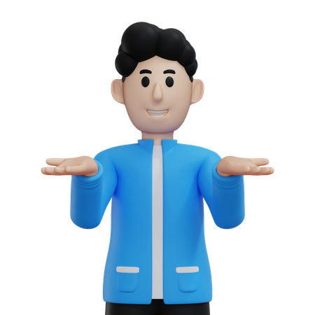 Man presenting something while standing and smiling  3D Icon