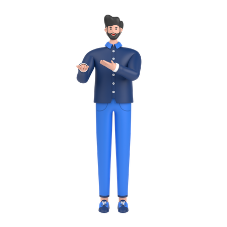 Man presenting something while standing and smiling 3D Illustration