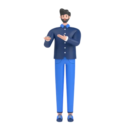 Man presenting something while standing and smiling 3D Illustration