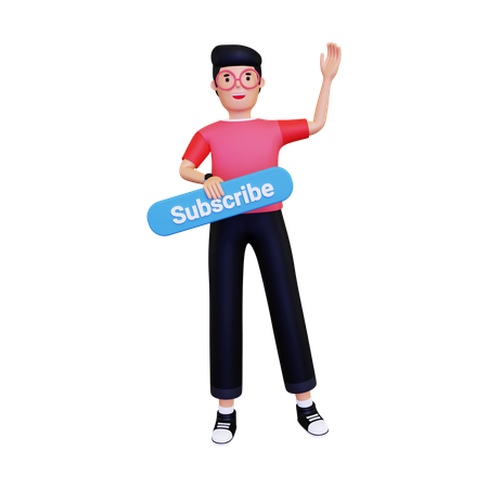 Man promoting subscribe button  3D Illustration