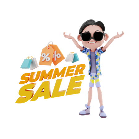 Man promoting summer sale  3D Illustration