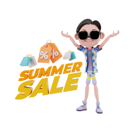Man promoting summer sale 3D Illustration