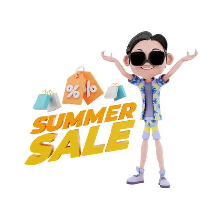 Man promoting summer sale  3D Illustration