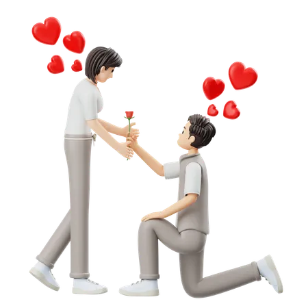 Man Propose To Girl  3D Illustration