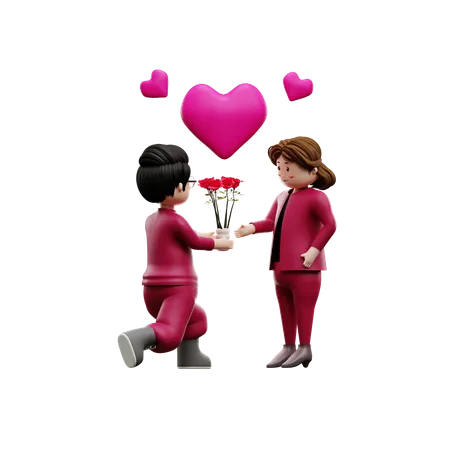 Man proposing woman  3D Illustration