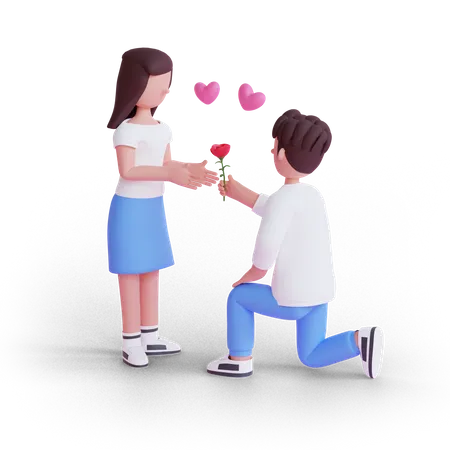 Man proposing woman  3D Illustration