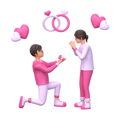 Man proposing woman one knee  3D Illustration