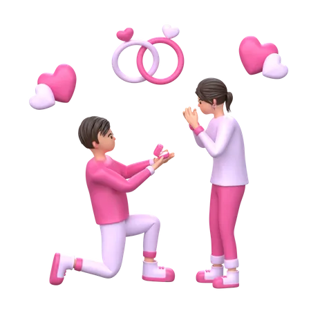 Man proposing woman one knee  3D Illustration