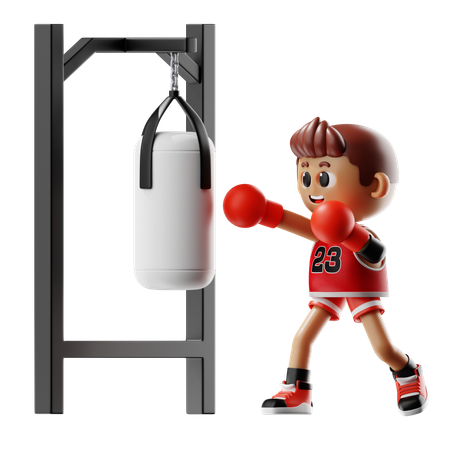 Man Punching On Punching Bag  3D Illustration