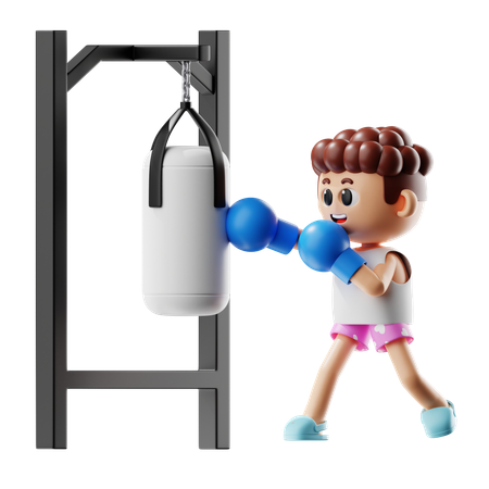 Man Punching On Punching Bag  3D Illustration