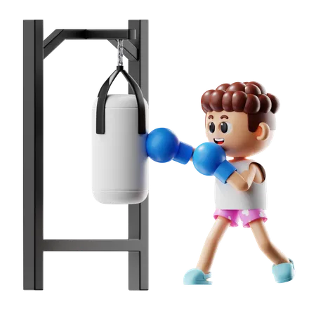 Man Punching On Punching Bag  3D Illustration