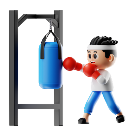 Man Punching On Punching Bag  3D Illustration