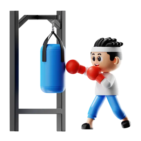 Man Punching On Punching Bag  3D Illustration