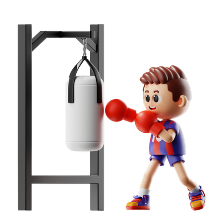 Man Punching On Punching Bag  3D Illustration