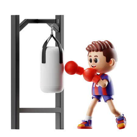 Man Punching On Punching Bag  3D Illustration