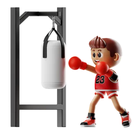 Man Punching On Punching Bag  3D Illustration