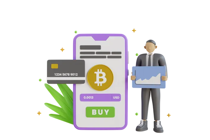Buying Bitcoin Online 3 D Illustration Of Purchasing Crypto Currency On Mobile Phone With Credit Card Digital Wallet Application On Mobile And Internet Banking 3 D Rendering 3D Illustration