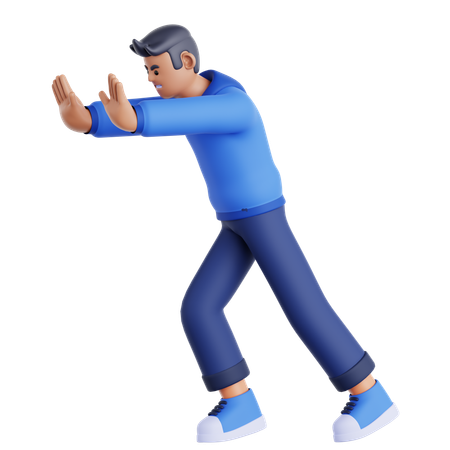 Man Pushing Wall Gesture  3D Illustration