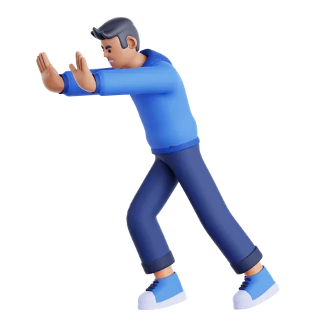 Man Pushing Wall Gesture  3D Illustration