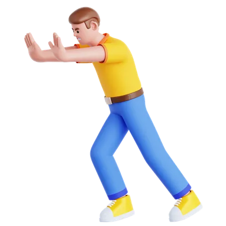 Man Pushing Wall Gesture  3D Illustration