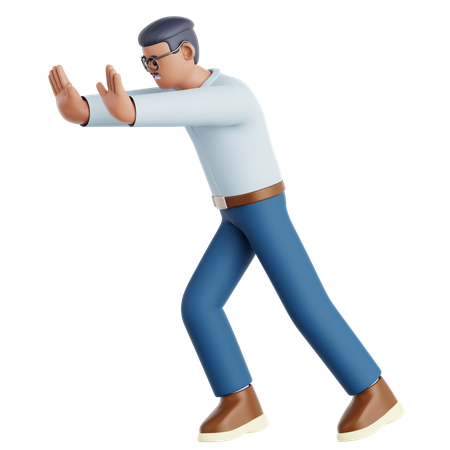 Man Pushing Wall Gesture  3D Illustration