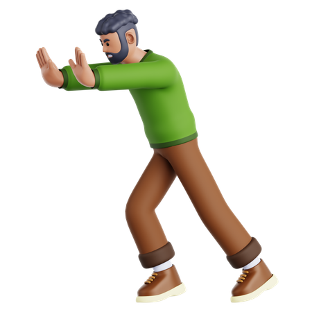 Man Pushing Wall Gesture  3D Illustration