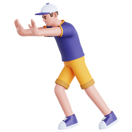 Man Pushing Wall Gesture  3D Illustration