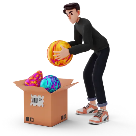 Man put ball in package  3D Illustration