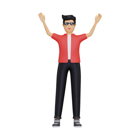 Man raises both hands  3D Illustration