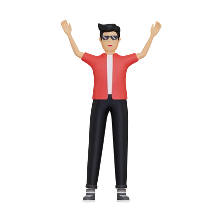 Man raises both hands  3D Illustration