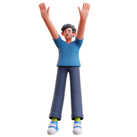 Man raising both hands 3D Illustration