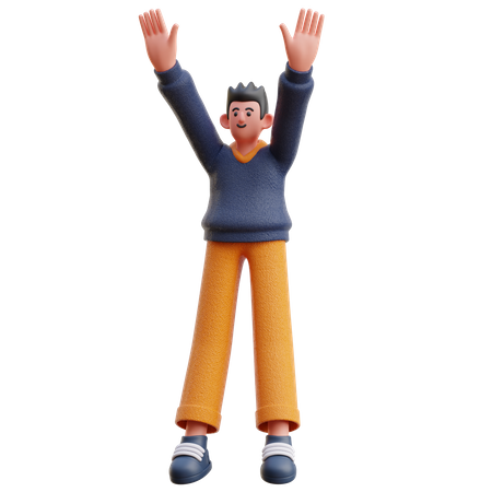 Man raising both hands 3D Illustration