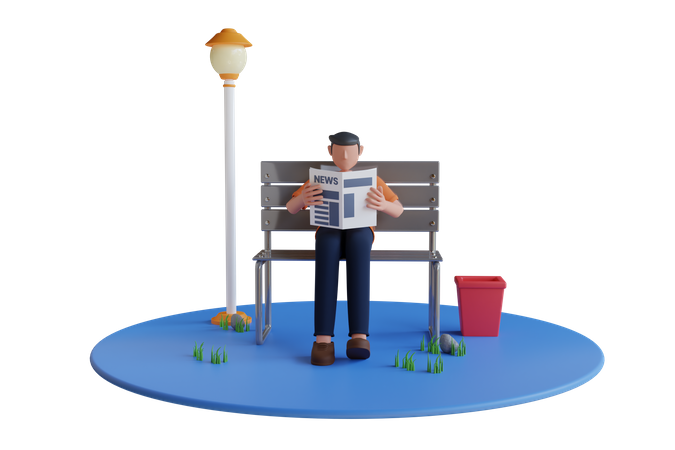Man read newspaper in park  3D Icon