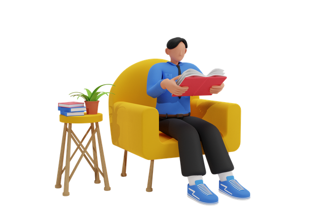 Man reading a book on the couch  3D Illustration