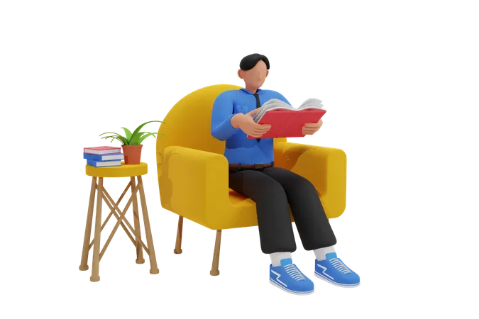 Man reading a book on the couch  3D Illustration