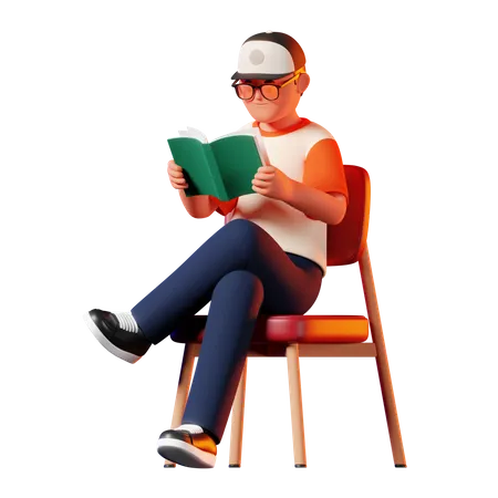 Man Reading A Book While Sitting On Chair 3D Illustration