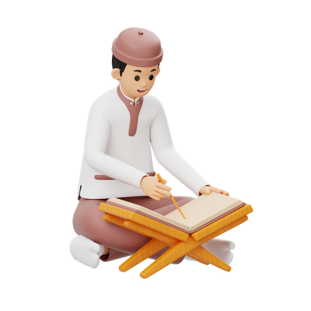Man Reading Al-Quran  3D Illustration