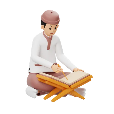 Man Reading Al-Quran  3D Illustration